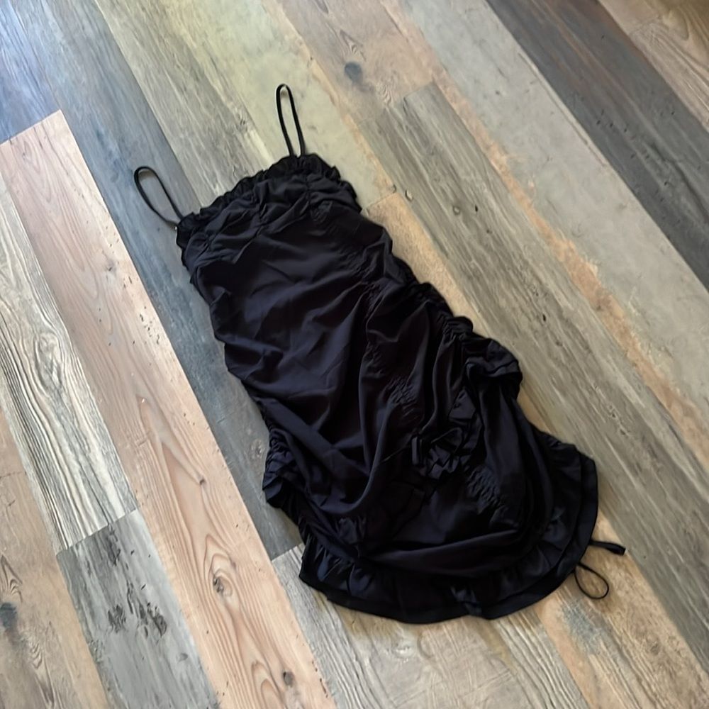 Black Mini Form Fitting Side Ruched Tango Dress in Black Size: Medium (M)